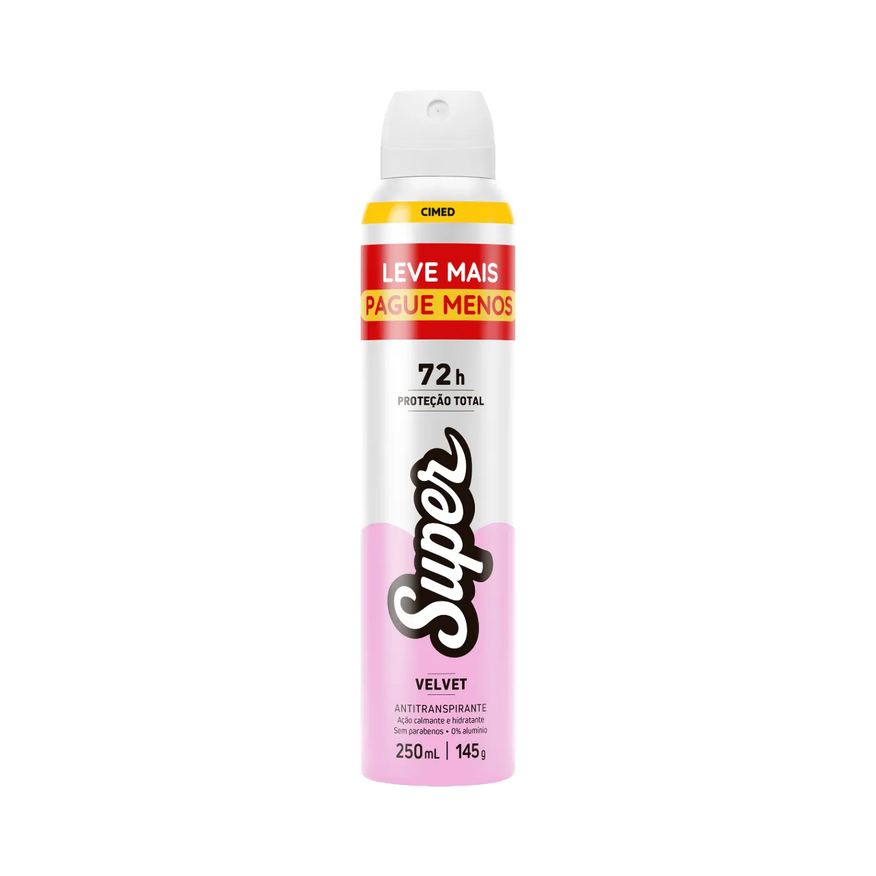 Super Desodorante Antitranspirante Aerossol Cimed Velvet 72h 250ml
