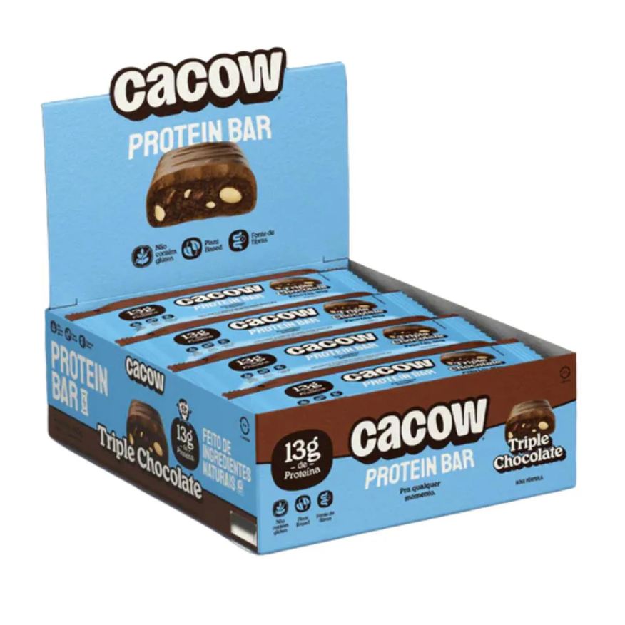Cacow Barra de Proteina Vegana Triple Chocolate 12 Unidades 40g