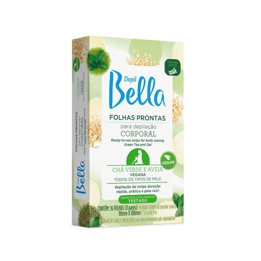 Depil Bella Folhas Prontas para Depilação Corporal Chá Verde e Aveia 16 Unidades