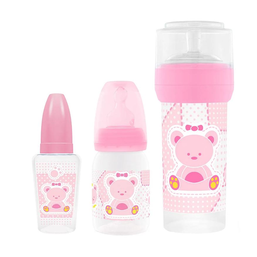 Lillo Kit 3 Mamadeiras Primeiros Passos 50/120/260ml Rosa