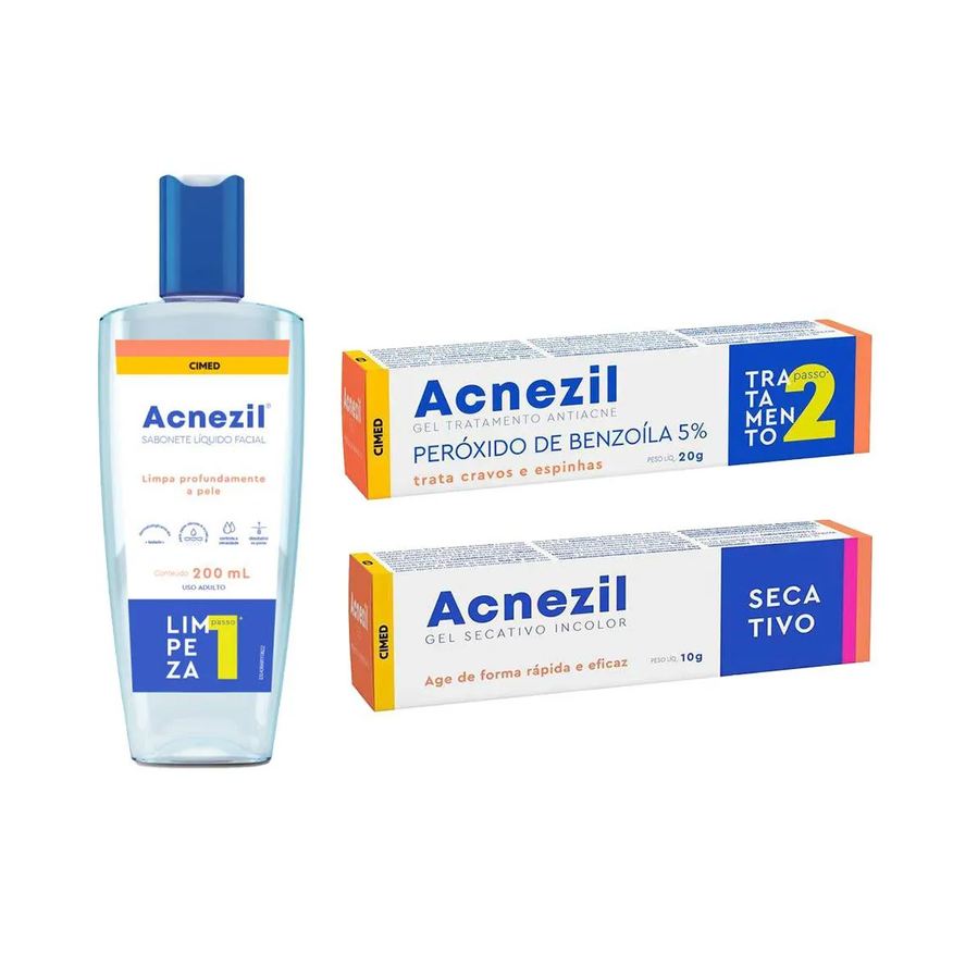 Cimed Kit Acnezil 3 Passos Sabonete Liq + Gel + Secativo