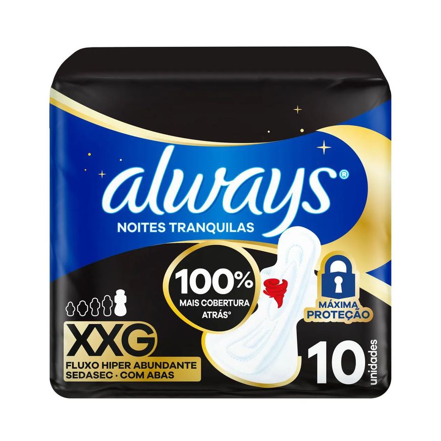 Always Absorvente Noites Tranquilas Seca XXG Com Abas 10 unidades