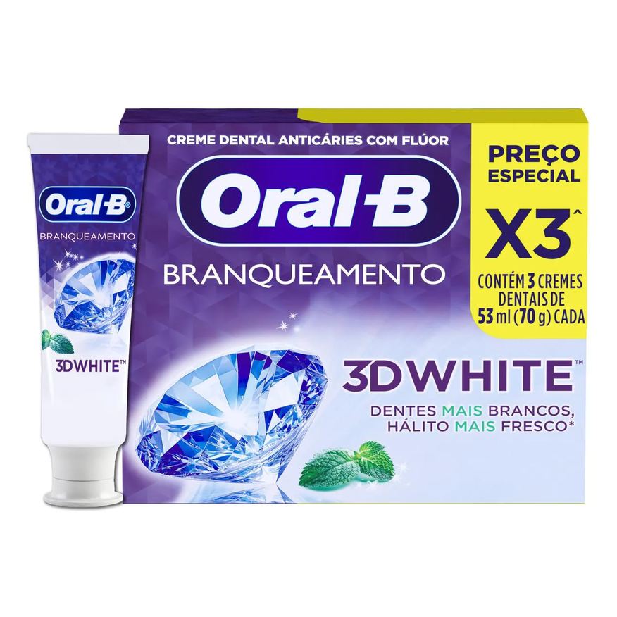 Oral-B Creme Dental 3D White Branqueamento 70g 3 unidades