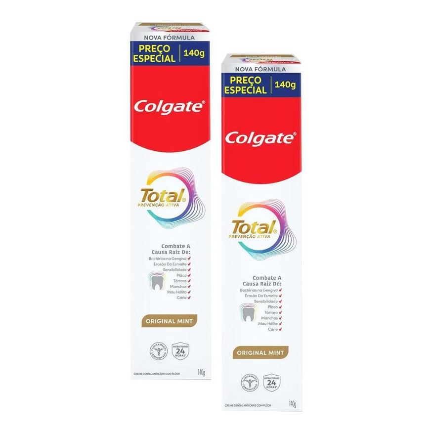 Colgate Kit 2 Cremes Dentais Total Mint Prevenção Ativa 140g