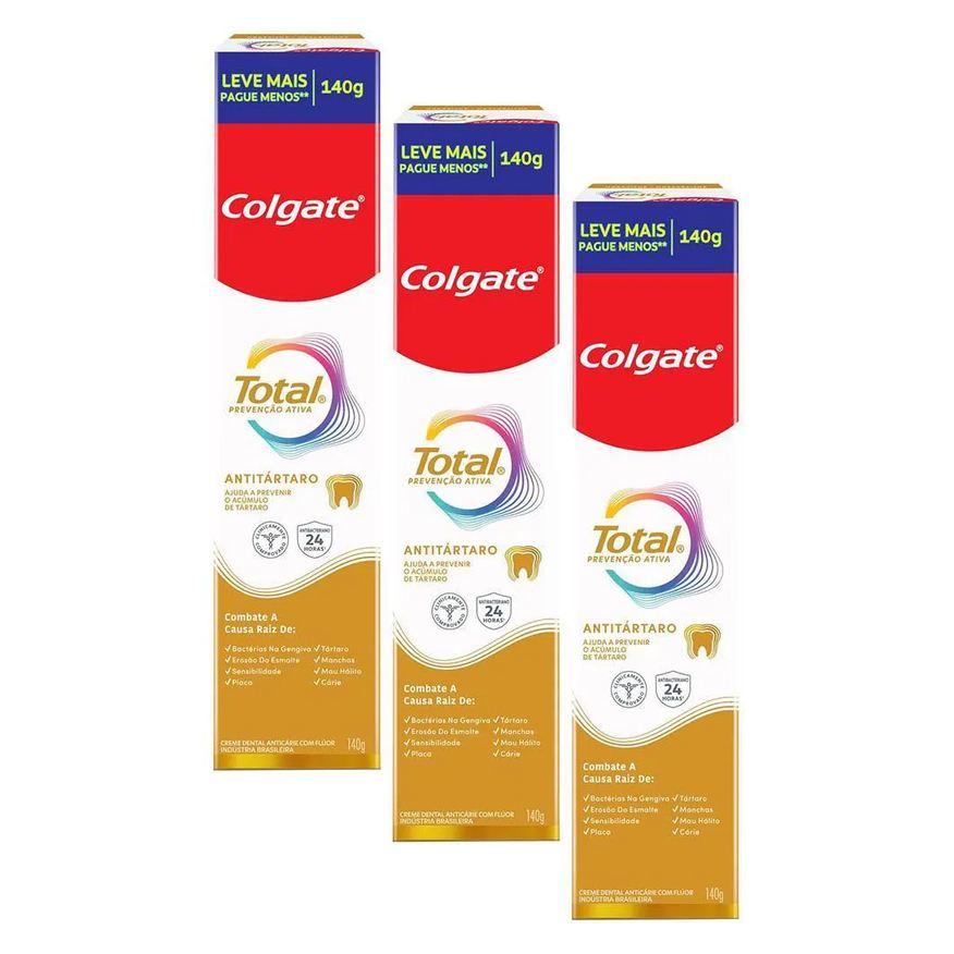 Colgate Kit 3 Cremes Dentais Total Anti Tártaro 140g