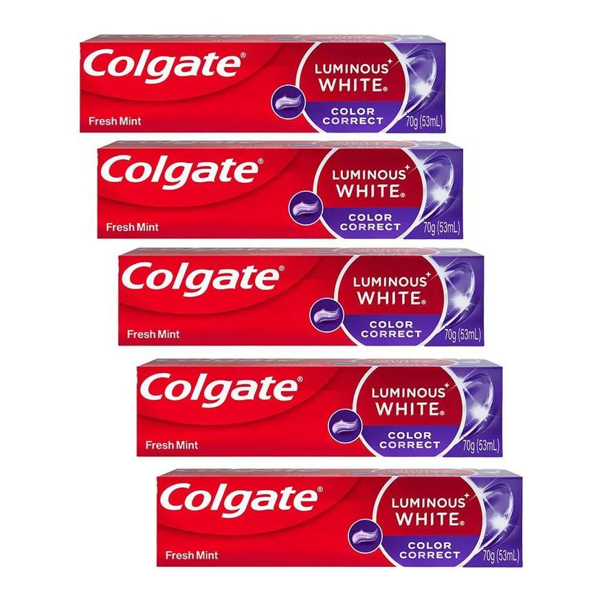 Colgate Kit 5 Cremes Dentais Clareador Luminous White Color Correct 70g