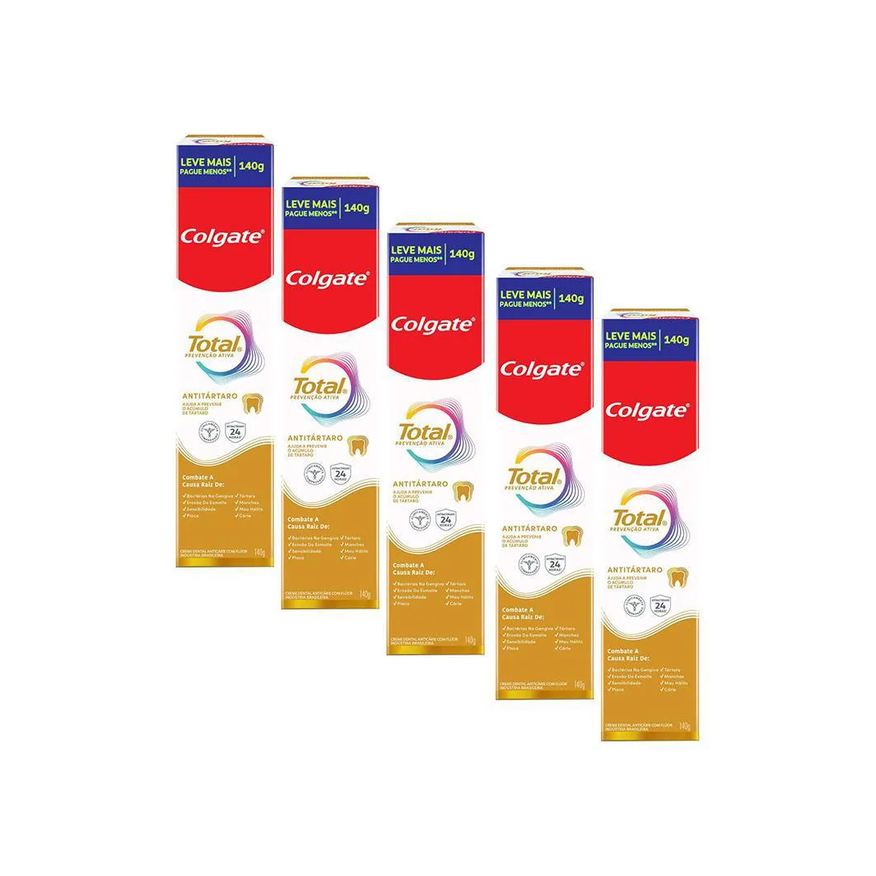 Colgate Kit 5 Cremes Dentais Total Anti Tártaro 140g