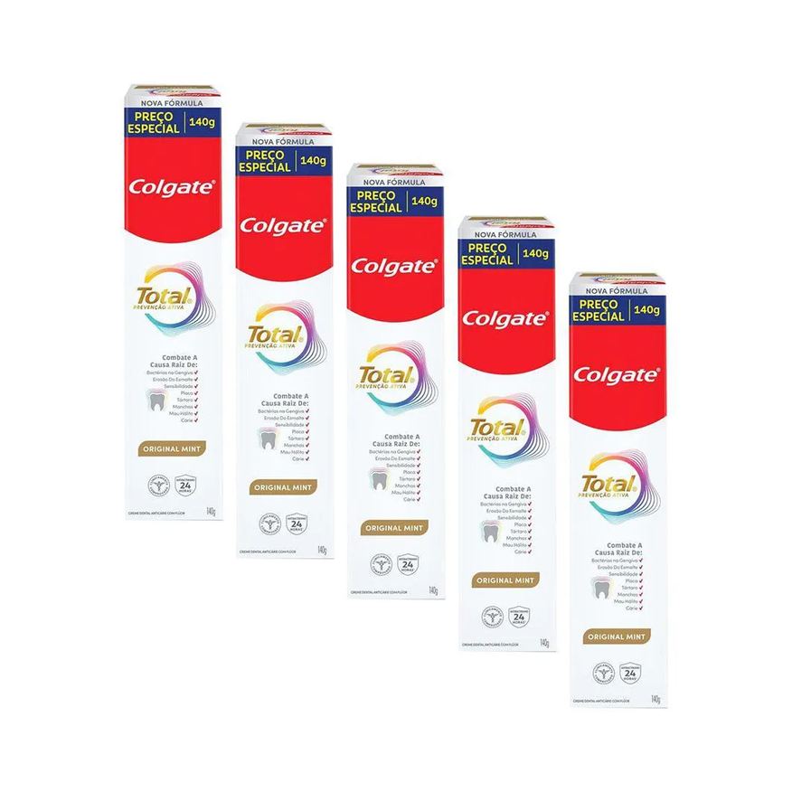 Colgate Kit 5 Cremes Dentais Total Mint Prevenção Ativa 140g