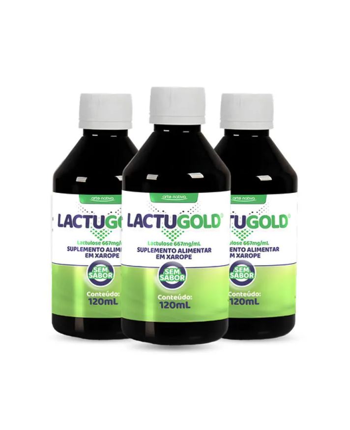 Arte Nativa Kit 03 Unidades Lactugold Lactulose Fibras Alimentares Sem Sabor 120ml