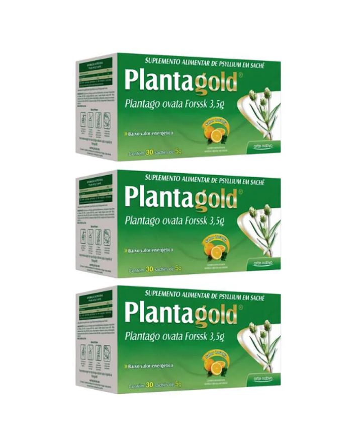 Arte Nativa Kit 03 Unidades Regulador de Intestino Planta Gold Psyllium c/30 sachês de 5g Laranja