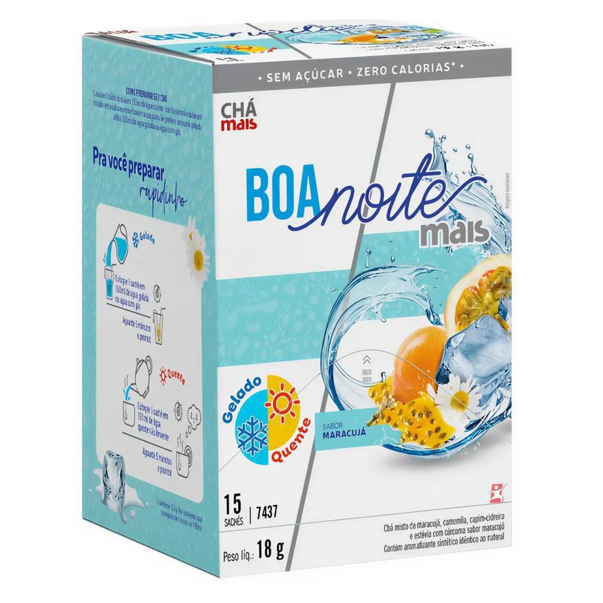 Chá Mais Cha Boa Noite Infusão Gelado ou Quente Maracujá 15 Saches
