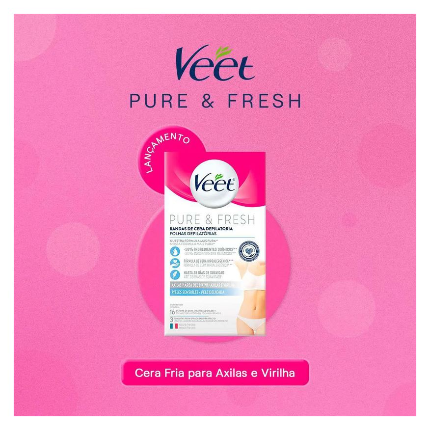 Depilatória Folha Axilas e Virilhas Veet Pure & Fresh 16 unidades