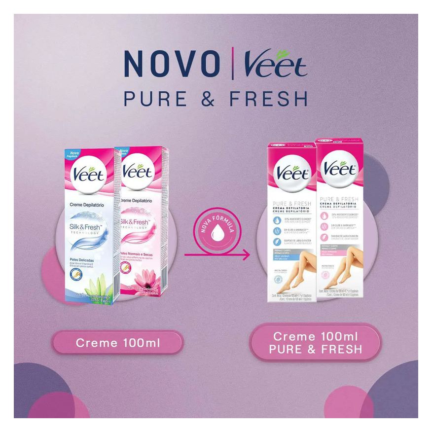 Depilatório Creme Veet Pure & Fresh Pele Normal 100ml