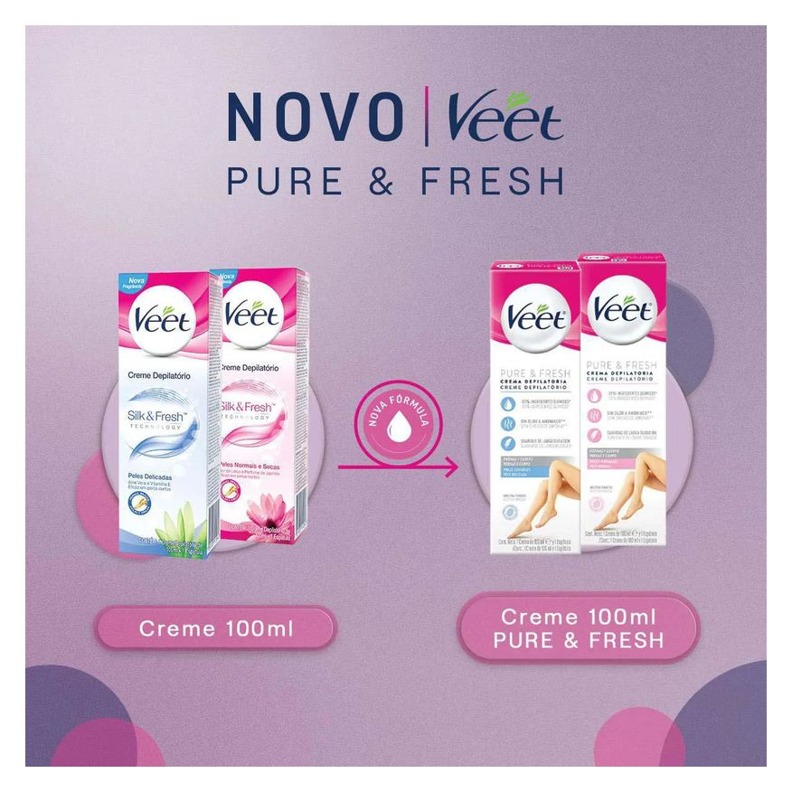 Depilatório Creme Veet Pure & Fresh Pele Sensível 100ml