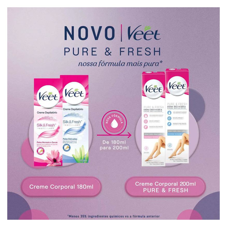 Depilatório Creme Veet Pure & Fresh Pele Sensível 200ml