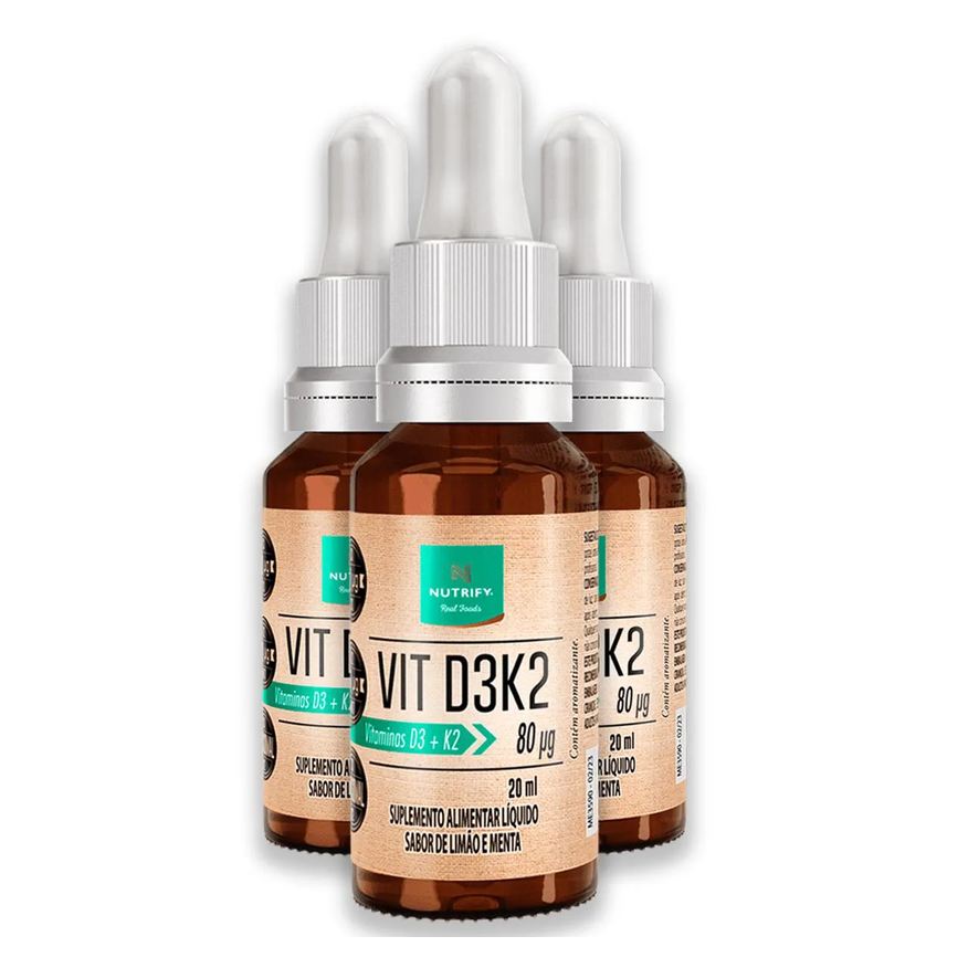 Nutrify Kit 3 Vitamina D3K2 20ml Sabor Limão e Menta
