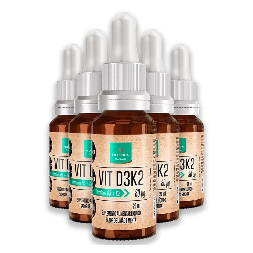 Nutrify Kit 5 Vitamina D3K2 20ml Sabor Limão e Menta