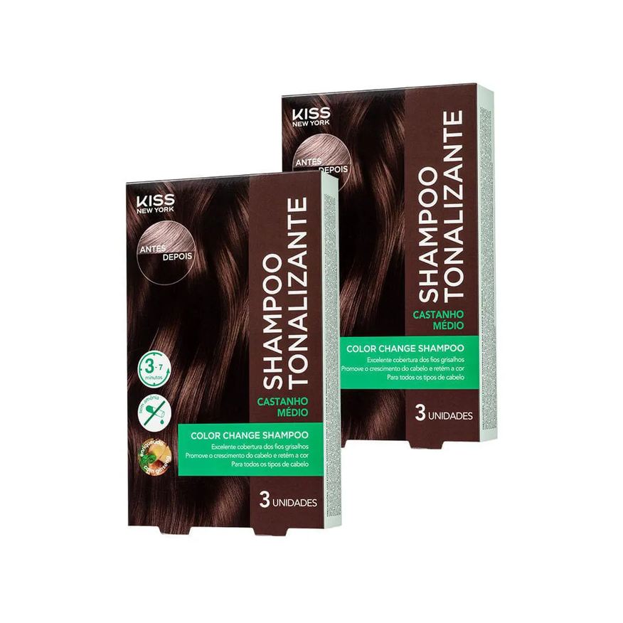 Kiss New York Kit com 2 Shampoos Tonalizantes Color Change Castanho Médio
