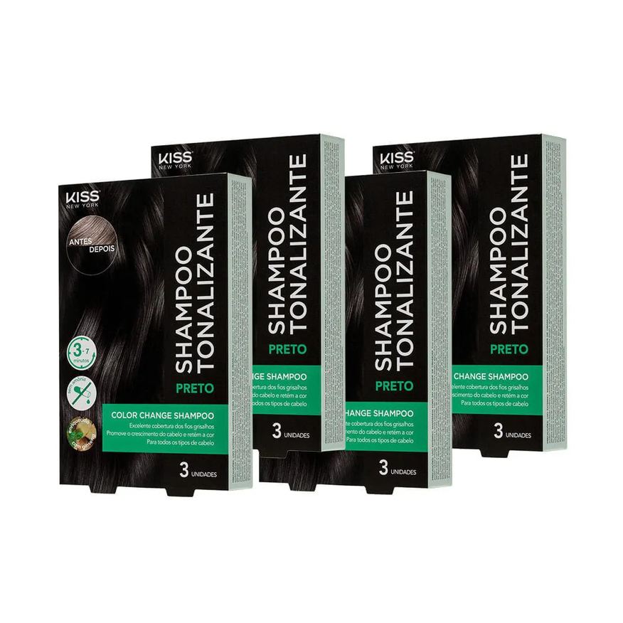 Kiss New York Kit com 4 Shampoos Tonalizantes Color Change Preto