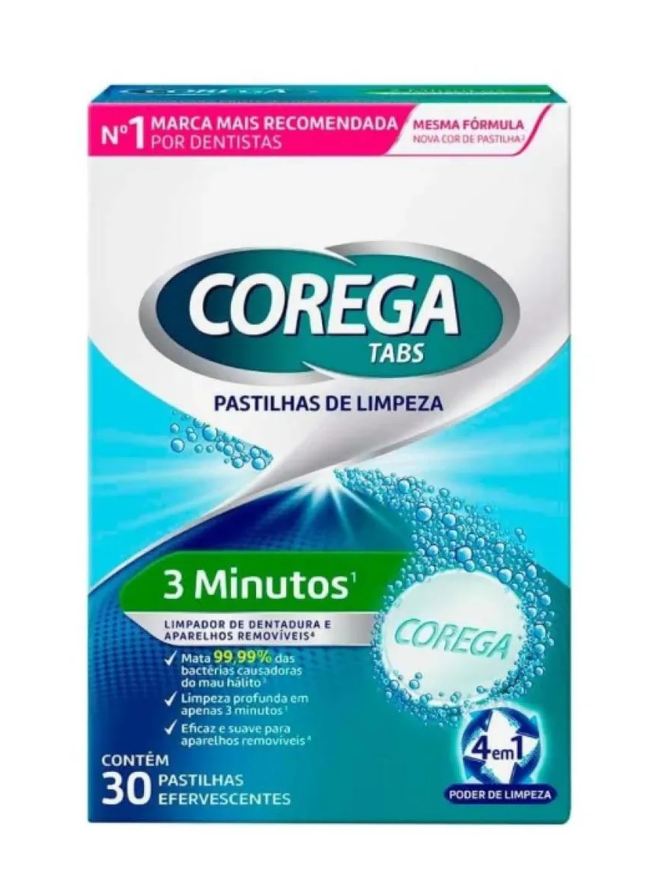 Tabs Corega Limpador de Próteses Dentárias Sabor Menta 30 Pastilhas
