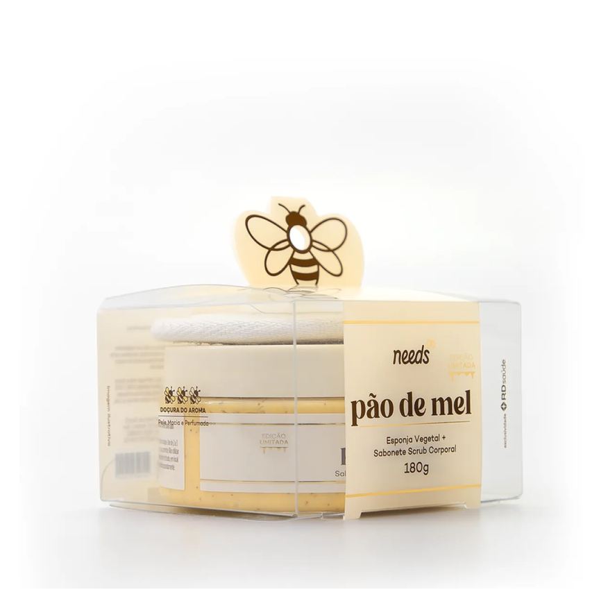 Needs Kit Sabonete Esfoliante Scrub Corporal Pão de Mel 180g + Esponja Vegetal