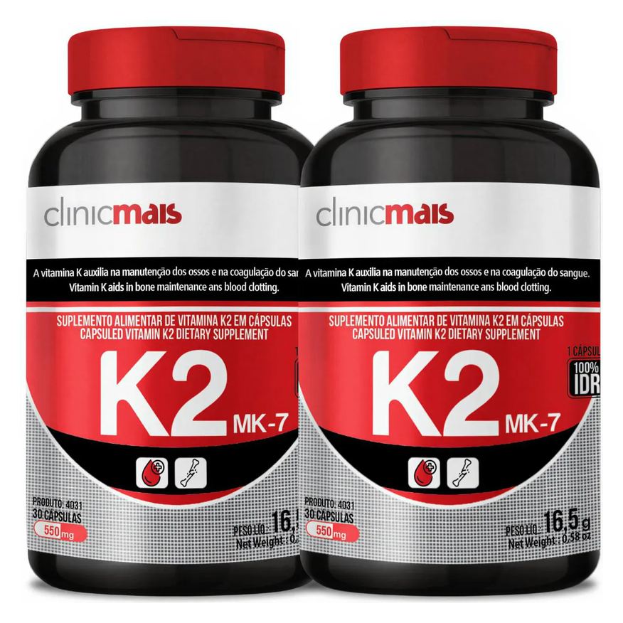 Clinic Mais Kit 2 Vitamina K2 Menaquinona-7 Mk-7 65Mcg Total 60 Cápsulas 1 ao Dia - Clinicmais