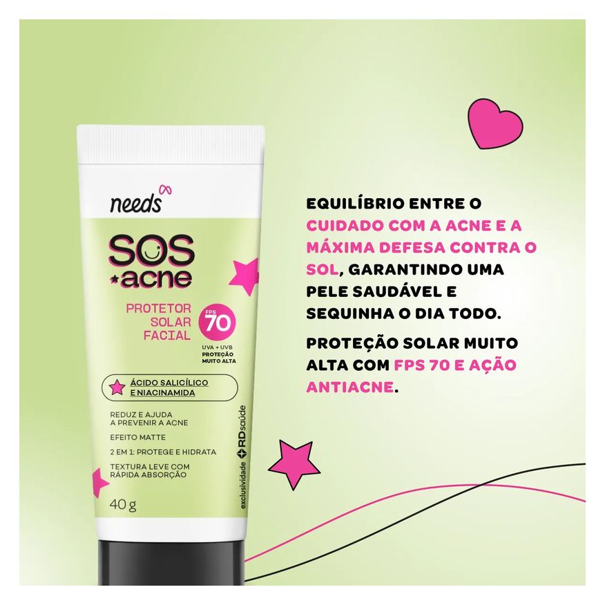 Needs Protetor Solar Facial SOS Acne FPS 70 40g