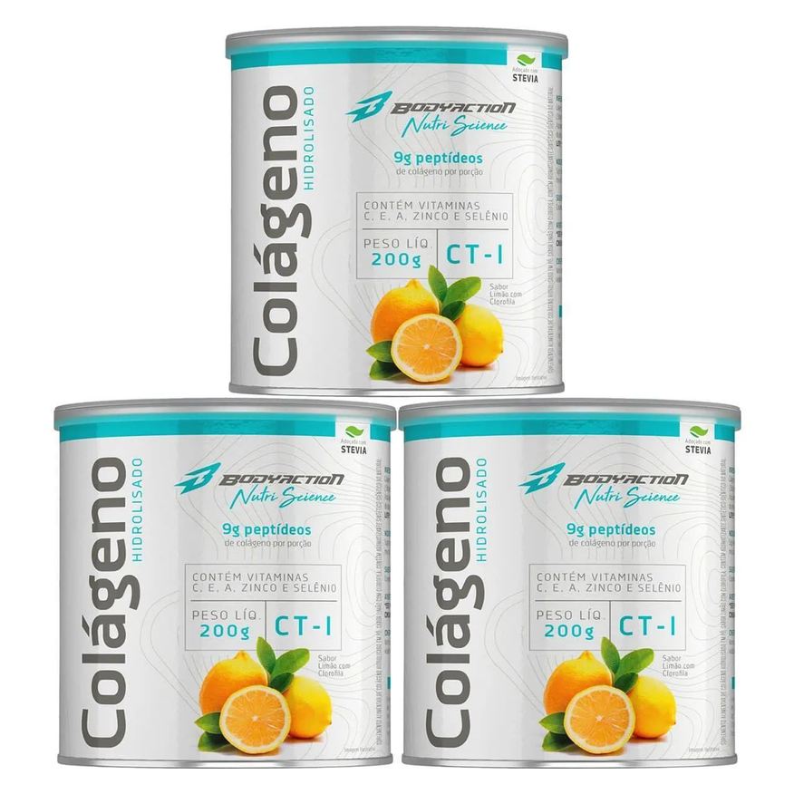 Body Action Kit 3X Colágeno Hidrolisado Nutri Science - 200g Limão com Clorofila - Bodyaction