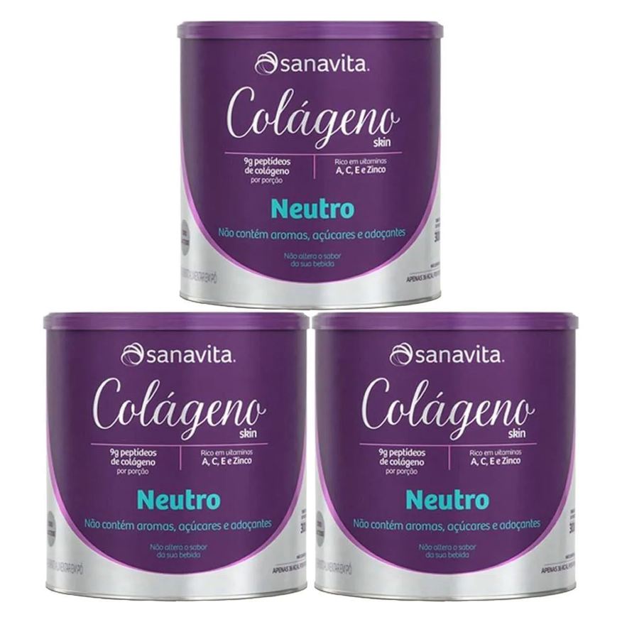 Sanavita Kit 3X Colágeno Skin - 300g Neutro