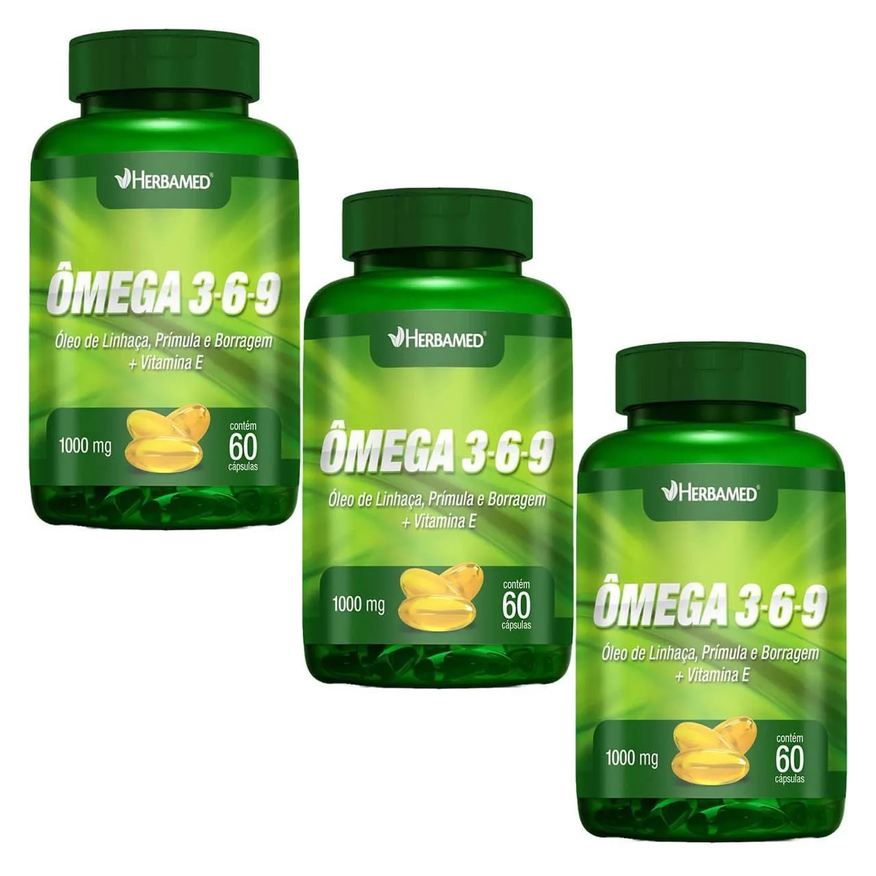Herbamed Kit 3X Ômega 3, 6 e 9 Linhaça, Prímula e Borragem + Vitamina e - 60 Cápsulas
