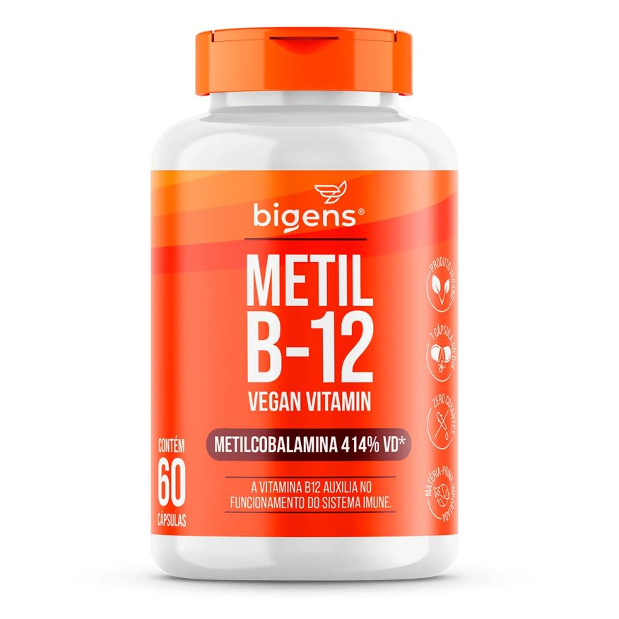 Bigens Metil B-12 Vegan Vitamin Metilcobalamina 414% VD, 60 Cápsulas