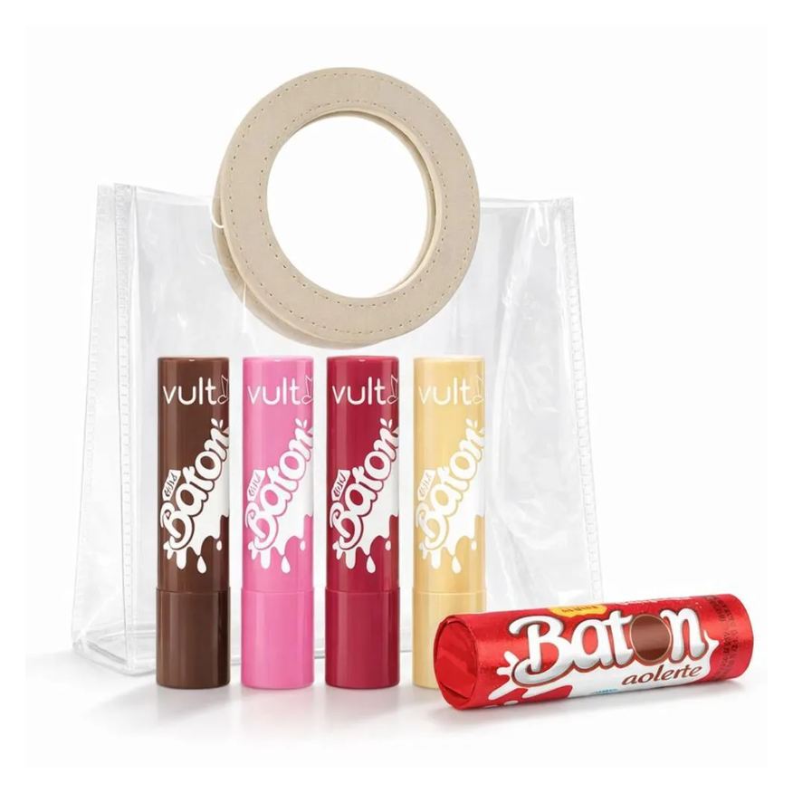 Vult Kit Presente Baton com 4 Gloss Stick Vult: Marrom, Malva, Rosa e Translucido com Brilho + Mimo
