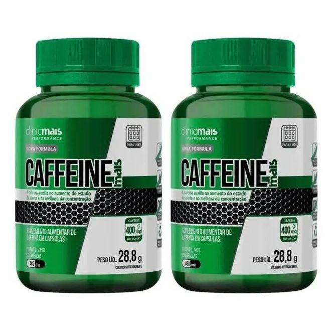 Clinic Mais Kit 2x Caffeine Mais (cafeína Pura) 400mg 60 cápsulas - Clinicmais
