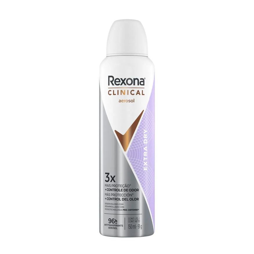 Rexona Desodorante Antitranspirante Aerosol Clinical Extra Dry Feminino 96h 150ml