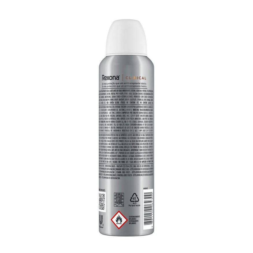 Rexona Desodorante Antitranspirante Aerosol Clinical Extra Dry Feminino 96h 150ml