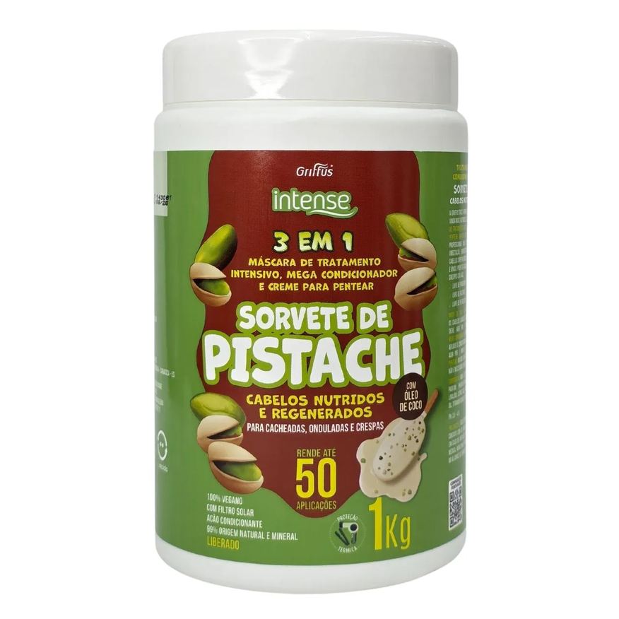 Griffus Tratamento Capilar 3 em 1 Sorvete de Pistache Cabelos Nutridos e Regenerados Intense 1kg