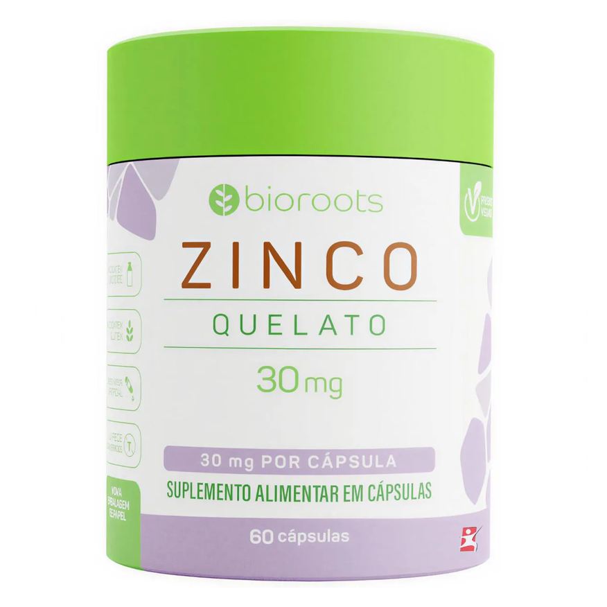 Bioroots Zinco Quelato Vegano Concentração Máxima 60 Cápsulas 1 ao Dia