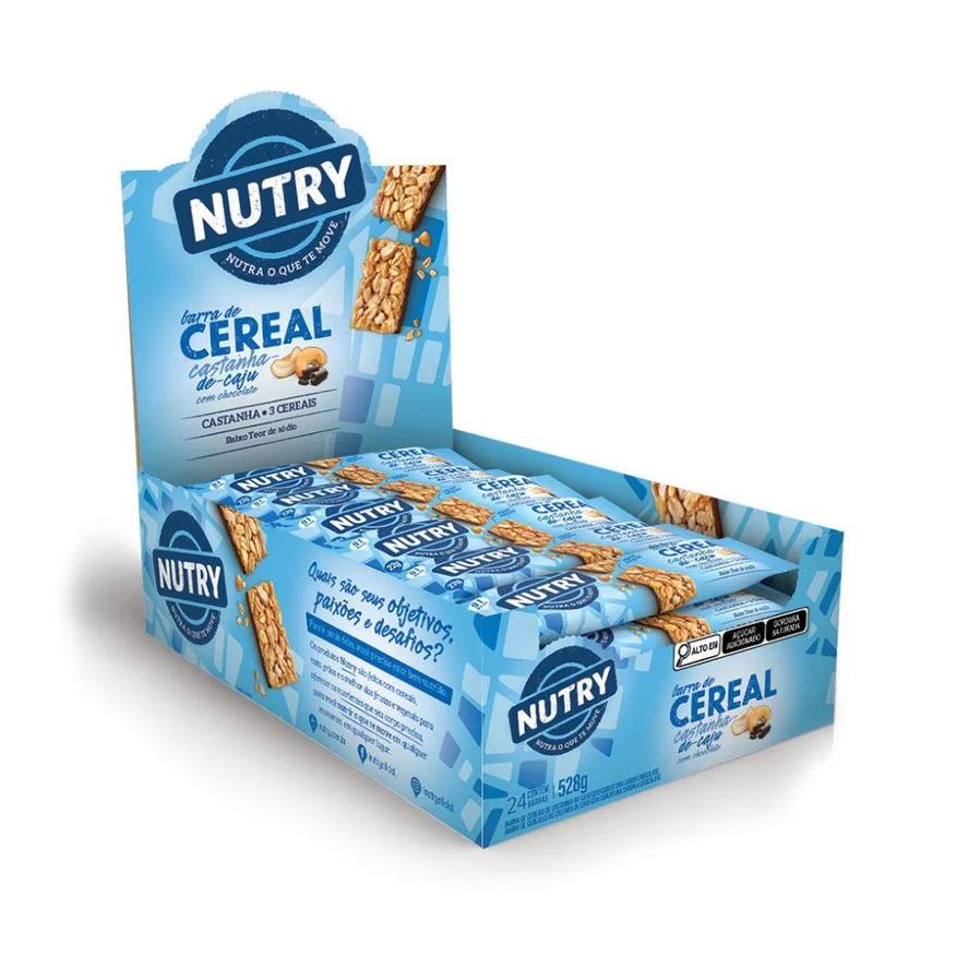Nutry Barra de Cereal Display C/24 Unidades (528g) - Sabor: Castanha de Caju com Chocolate