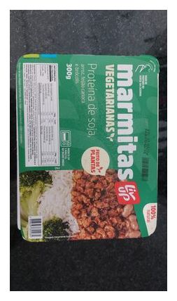 Marmita Liveup vegana: proteína de soja, arroz, feijão carioca e brócolis