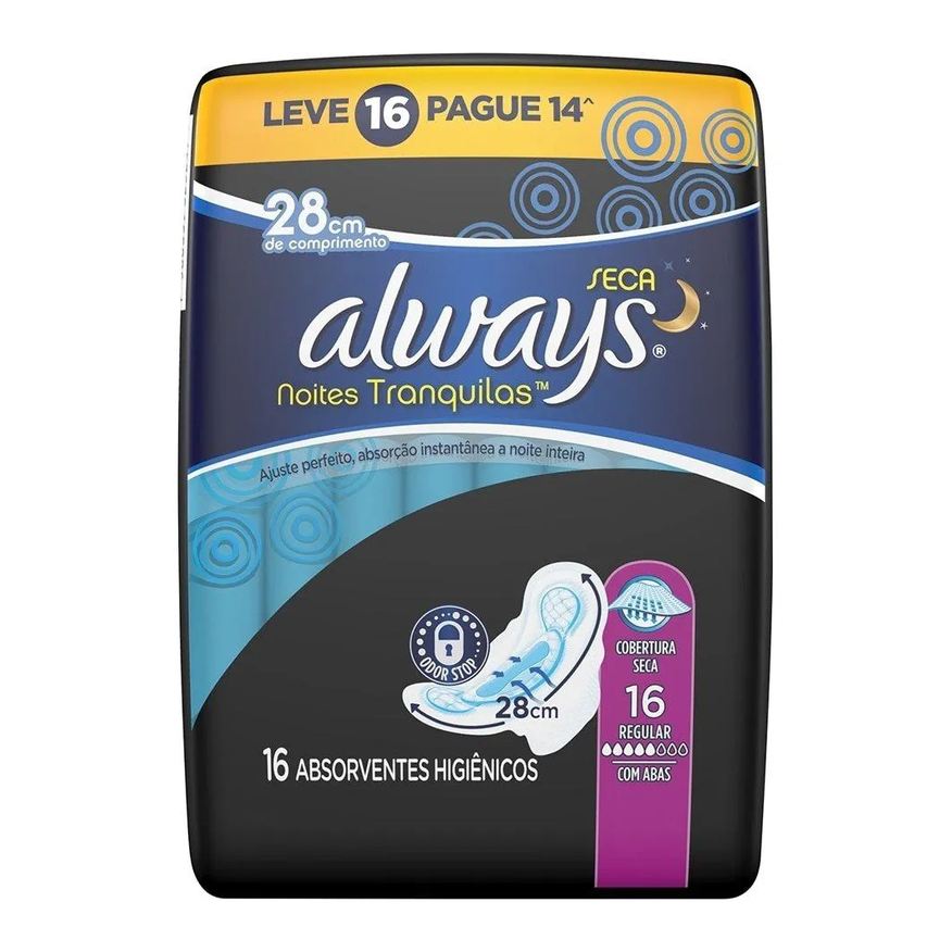 Always Absorvente Noturno Malha Seca com Abas - Embalagem com 16 Unidades