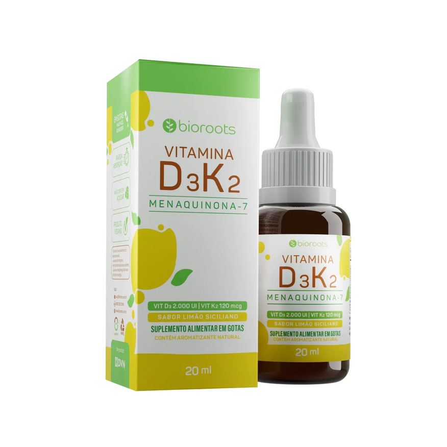 Bioroots Vitamina D3 2.000UI + K2 120 mcg Sabor Limão Siciliano 20ml