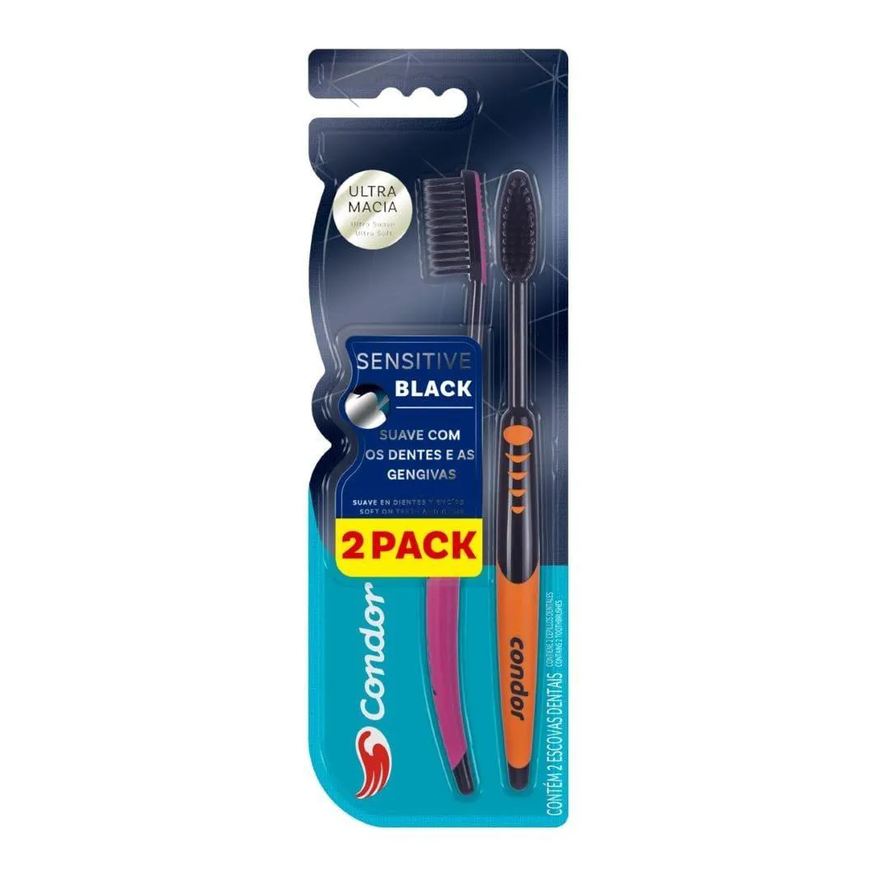 Condor Escova Sensitive Black Ultramacia 8114 (Sortido) - Embalagem com 2 Unidades