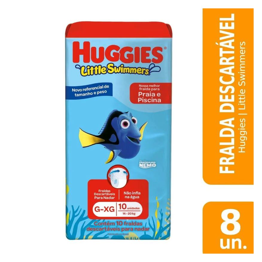 Huggies Fralda Descartável Praia e Piscina Little Swimmers Tamanho G/Xg - 8 Pacotes com 10 Fraldas - Total 88 Tiras