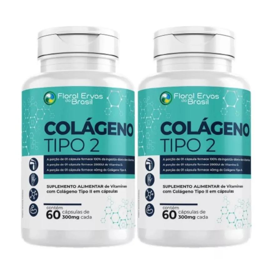 Floral Ervas do Brasil Kit 2X Colágeno Tipo 2 Ii 300mg 60 Cápsulas - Floral Ervas