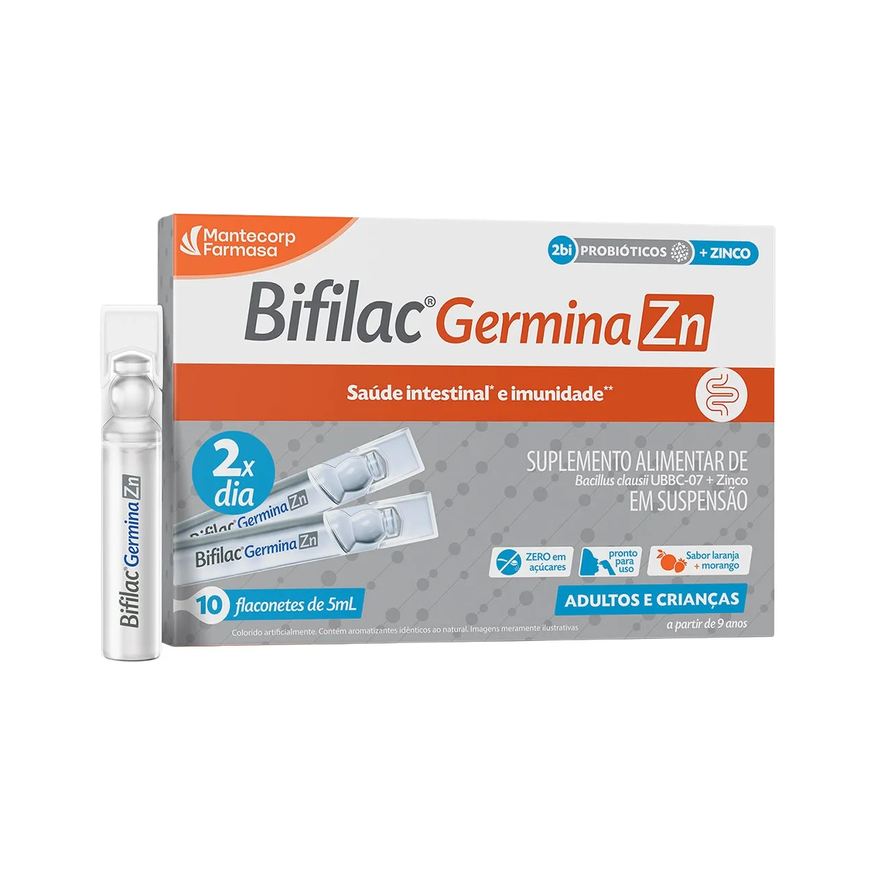 Bifilac Germina Probiótico ZN 2bi + Zinco Suspensão Oral Laranja e Morango 10 flaconetes de 5ml cada
