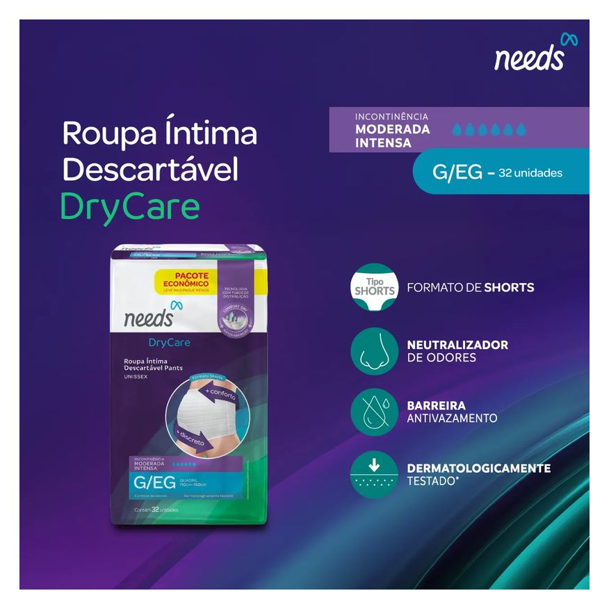 Needs Roupa Íntima Descartável Pants DryCare G/EG 32 Unidades