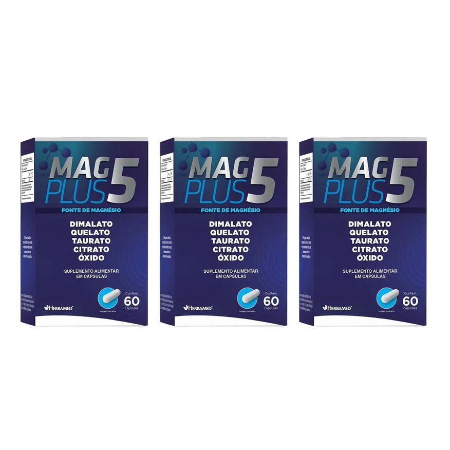Herbamed Kit 3 Mag Plus 5 Fonte de Magnésio - 60 Cápsulas