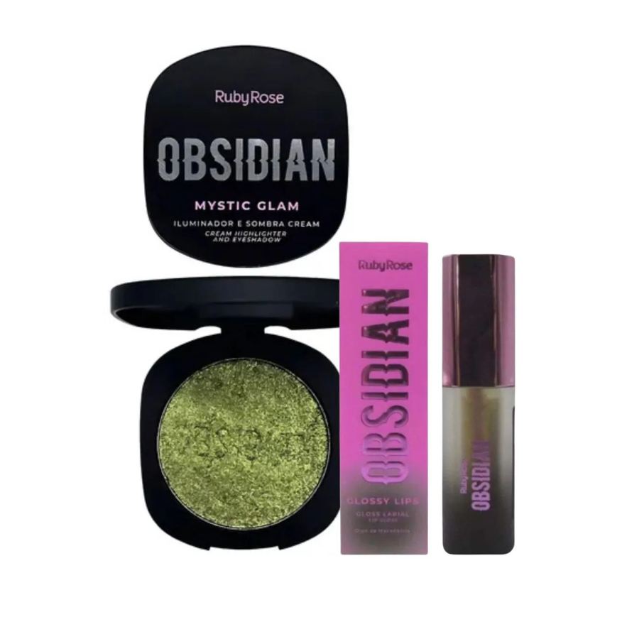 Ruby Rose Obsidian Iluminador e Sombra Emerald 4,5g + Glossy Lips Rose Quartz 2,2ml