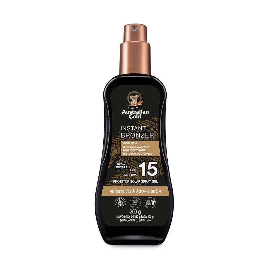 Australian Gold Protetor Solar Corporal Instant Bronzer Spray Gel FPS 15 200g