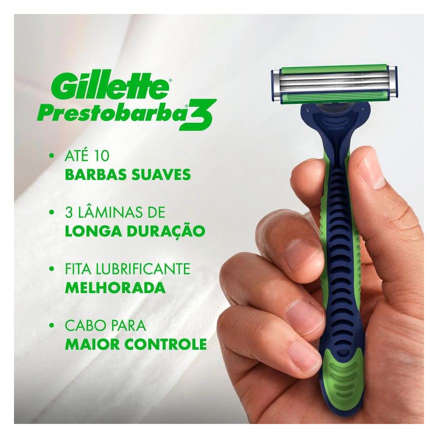 Gillette Aparelho de Barbear Prestobarba 3 Sensitive Aloe Vera 8 unidades
